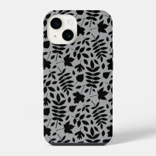 Funda Para iPhone 14 Patrón de hojas caídas negro sobre gris