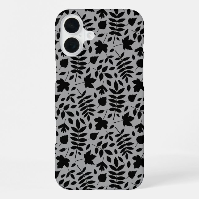 Funda Para iPhone Patrón de hojas caídas negro sobre gris (Reverso )
