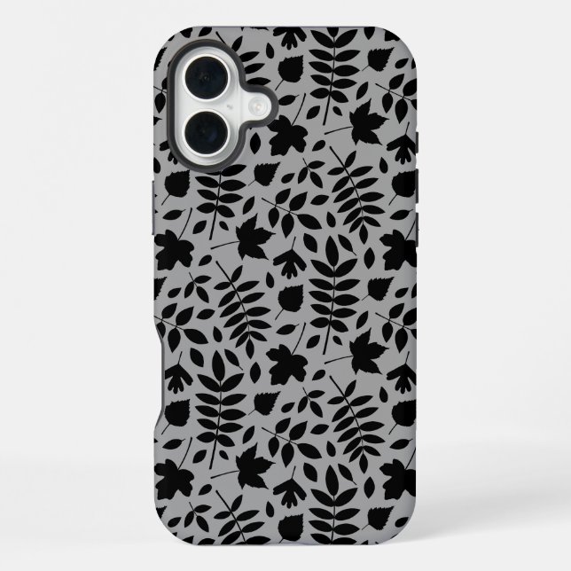Funda Para iPhone Patrón de hojas caídas negro sobre gris (Reverso )