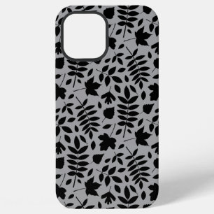 Funda Para iPhone 12 Pro Max Patrón de hojas caídas negro sobre gris