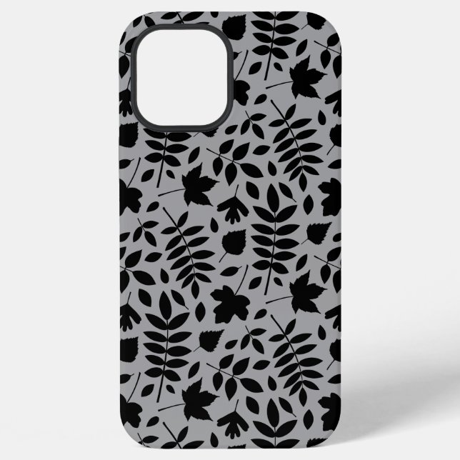 Funda Para iPhone Patrón de hojas caídas negro sobre gris (Reverso )