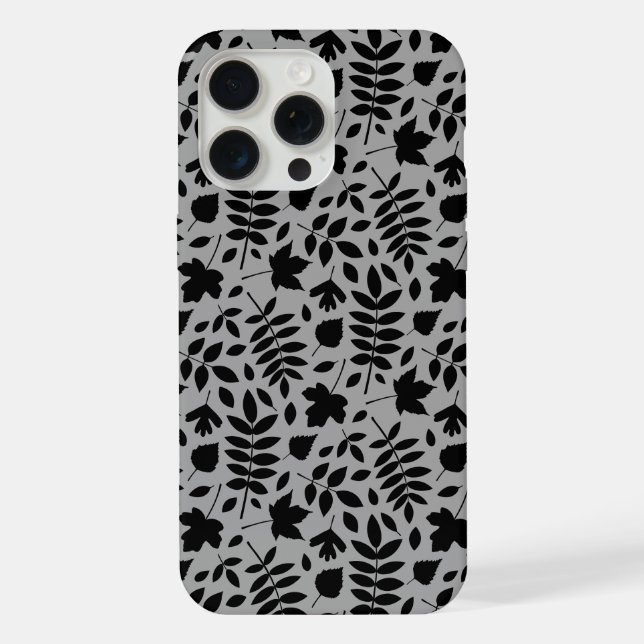 Funda Para iPhone Patrón de hojas caídas negro sobre gris (Reverso )