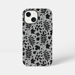 Funda Para iPhone 13 Mini Patrón de hojas caídas negro sobre gris