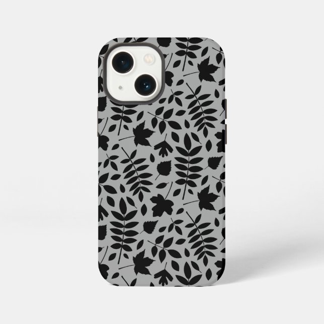 Funda Para iPhone Patrón de hojas caídas negro sobre gris (Reverso )