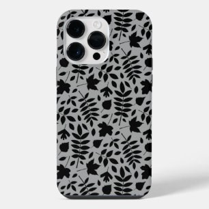 Funda Para iPhone 14 Pro Max Patrón de hojas caídas negro sobre gris
