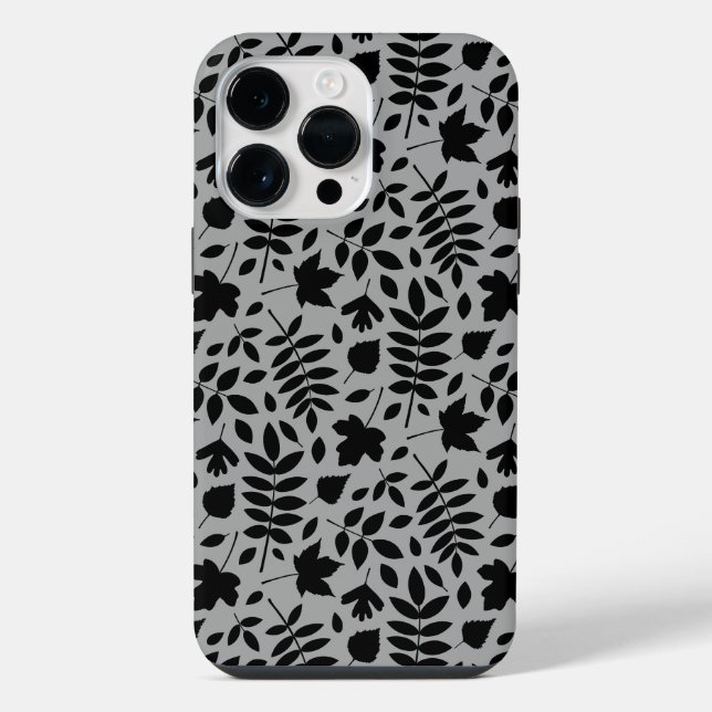 Funda Para iPhone Patrón de hojas caídas negro sobre gris (Reverso )