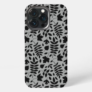 Funda Para iPhone 13 Pro Patrón de hojas caídas negro sobre gris