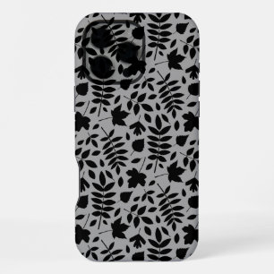 Funda Para iPhone 16 Pro Max Patrón de hojas caídas negro sobre gris