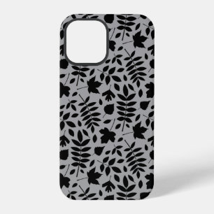 Funda Para iPhone 12 Pro Patrón de hojas caídas negro sobre gris