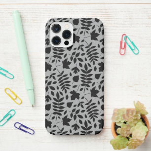 Funda Para iPhone 12 Pro Patrón de hojas caídas negro sobre gris