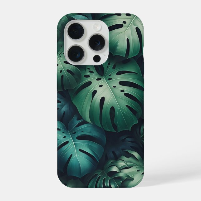 Funda Para iPhone Patrón de hojas de Monstera Esmeralda Tropical - J (Reverso )
