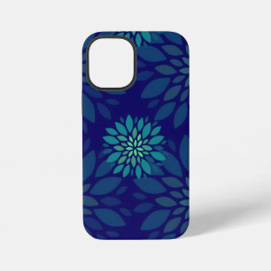 Funda Para iPhone 12 Mini Patrón de hojas florales modernas azul y verde mar