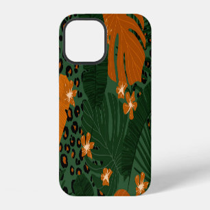 Funda Para iPhone 12 Patrón de hojas tropicales de leopardo exótico
