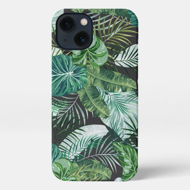Funda Para iPhone Patrón de hojas tropicales de palmeras botánicas (Reverso )