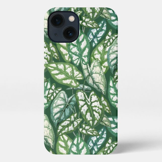 Funda Para iPhone Patrón de hojas tropicales verdes (Reverso )
