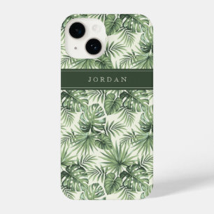 Funda Para iPhone 14 Patrón de hojas tropicales verdes