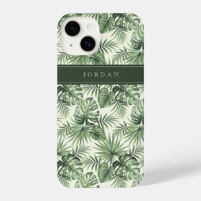 Funda Para iPhone Patrón de hojas tropicales verdes (Reverso )