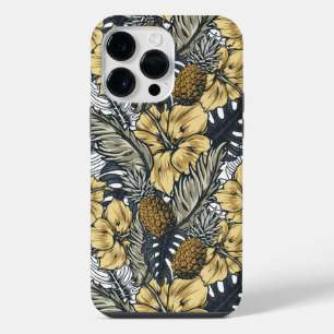 Funda Para iPhone 14 Pro Max Patrón de Hojas y Flores Tropicales