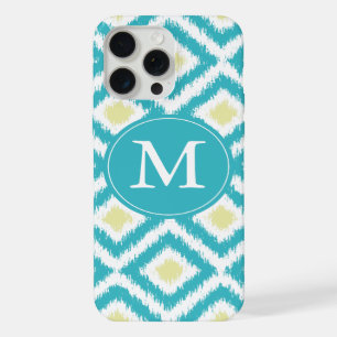 Patrón de Ikat de Diamantes Aqua y Amarillos Monog