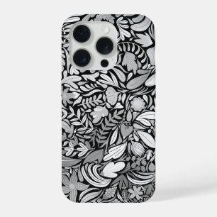 Patrón de Ilustración de Hojas Florales Negras Pla