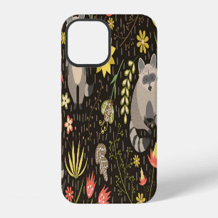 Funda Para iPhone 12 Patrón de ilustración vintage de mapaches divertid