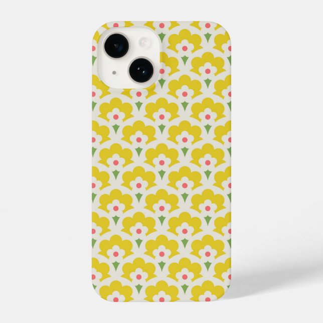 Funda Para iPhone Patrón de jardín de flores amarillo retro (Reverso )