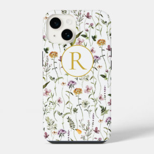 Funda Para iPhone 14 Patrón de jardín de flores silvestres Monograma pe