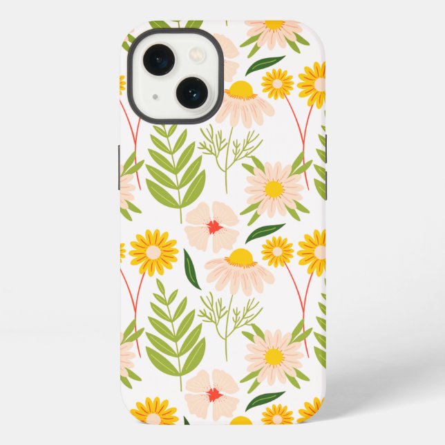 Funda Para iPhone Patrón de jardín de flores y hojas (Reverso )