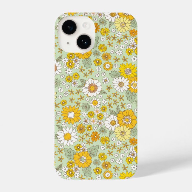 Funda Para iPhone Patrón de jardín floral amarillo (Reverso )