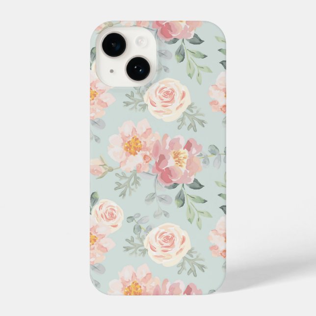 Funda Para iPhone Patrón de jardín rosa rosa pastel (Reverso )