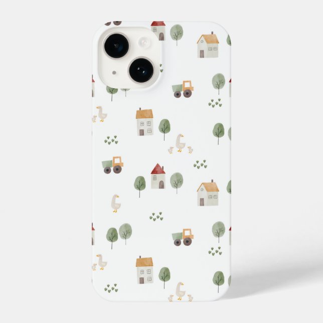 Funda Para iPhone Patrón de la granja de acuarela de corte (Reverso )