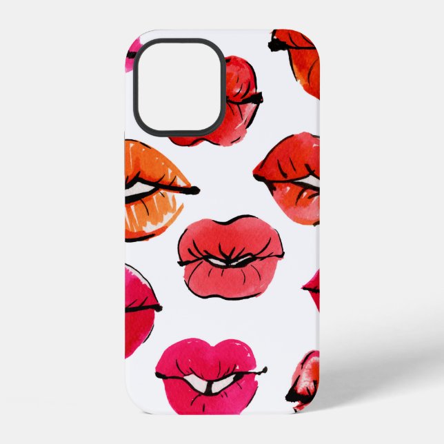 Funda Para iPhone patrón de labios acuarela (Reverso )
