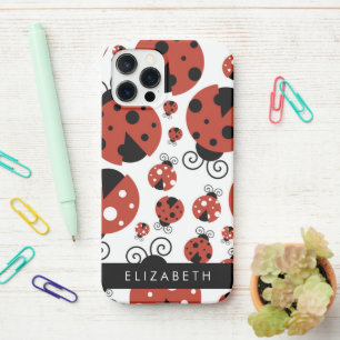 Funda Para iPhone 12 Pro Patrón de Ladybugs, Ladybugs Rojos, Tu Nombre