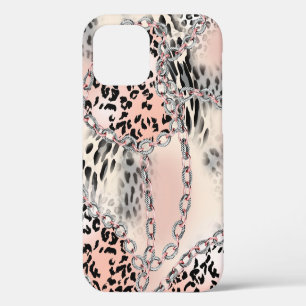 Funda Para iPhone 12 Patrón de leopardo, flores, cadena, rosas