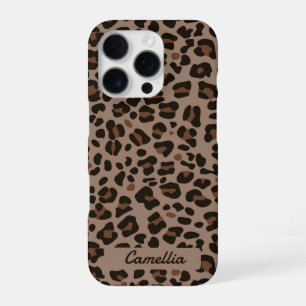 Funda Para iPhone 16 Pro Patrón de leopardo guepardo marrón oscuro moderno