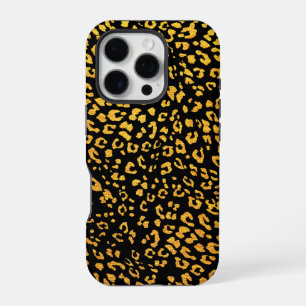 Funda Para iPhone 16 Pro Patrón de leopardo metálico dorado sobre negro