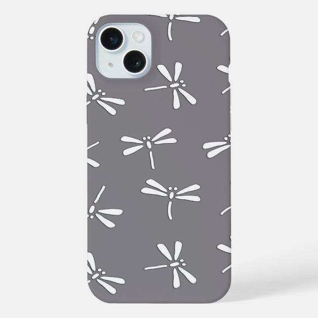 Funda Para iPhone Patrón de libélula japonesa, gris y blanco (Reverso )