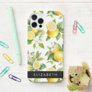 Funda Para iPhone 12 Pro Patrón de limón, flores de limón, hojas, tu nombre