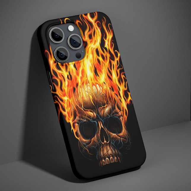 Funda Para iPhone Patrón de llamas de fuego del cráneo gótico Naranj (Subido por el creador)