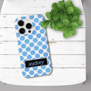 Funda Para iPhone 16 Pro Patrón de lunares azules de acuarela con tu nombre