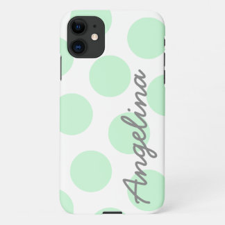 Funda Para iPhone 11 Patrón de lunares verde menta pastel blanco y gran