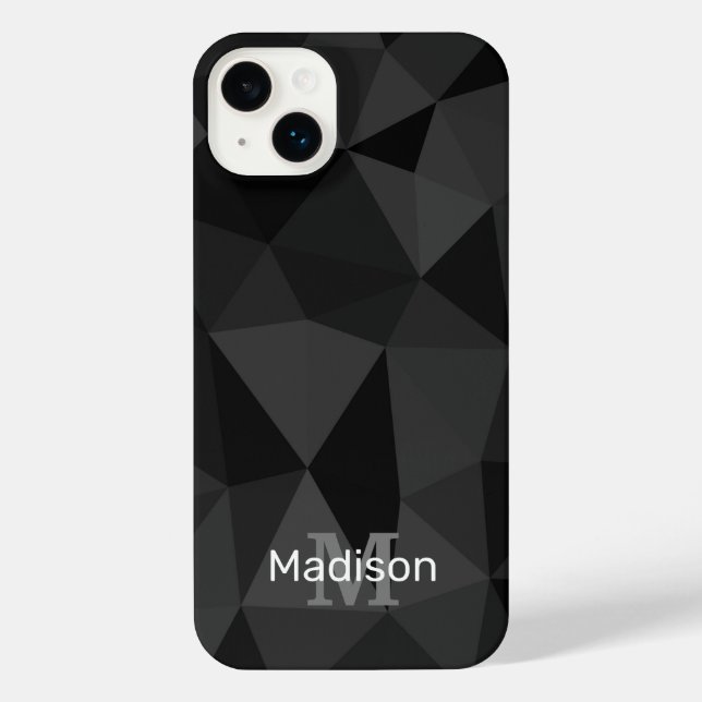 Funda Para iPhone Patrón de malla geométrica gris oscuro Monograma (Reverso )