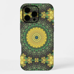 Funda Para iPhone 16 Pro Max Patrón de Mandala con Caleidoscopio Amarillo y Ver