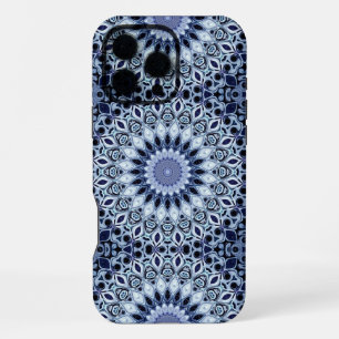 Funda Para iPhone 16 Pro Max Patrón de Mandala de Caleidoscopio Azul y Blanco