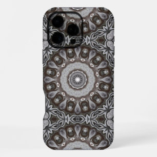 Funda Para iPhone 16 Pro Max Patrón de Mandala de Caleidoscopio Marrón y Platea