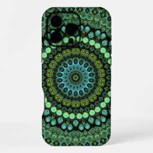 Funda Para iPhone 16 Pro Max Patrón de Mandala en Calidoscopio Verde y Turquesa