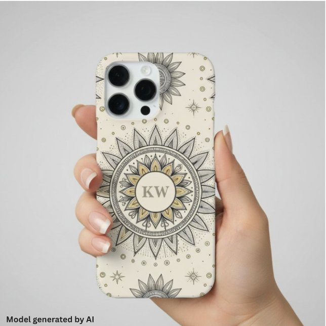 Funda Para iPhone Patrón de Mandala Gris Dorado (Subido por el creador)