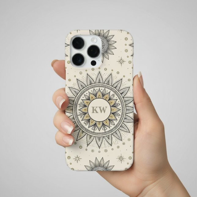 Funda Para iPhone Patrón de Mandala Gris Dorado (Subido por el creador)