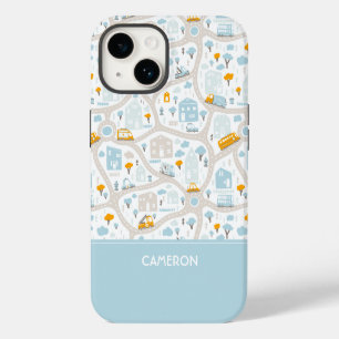 Funda Para iPhone 14 Patrón de mapa del barrio de Cute Pastel