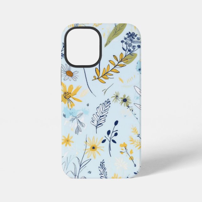 Funda Para iPhone Patrón de margarita azul y amarillo (Reverso )